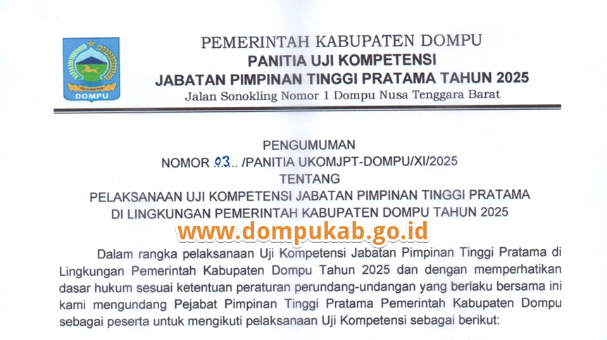 PELAKSANAAN UJI KOMPETENSI JPTP DI LINGKUNGAN PEMERINTAH KABUPATEN DOMPU 2025