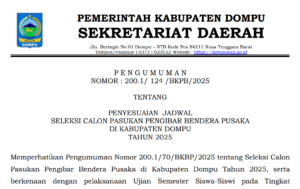 PENGUMUMAN NOMOR : 200.1/ 124 /BKPB/2025 TENTANG PENYESUAIAN JADWAL